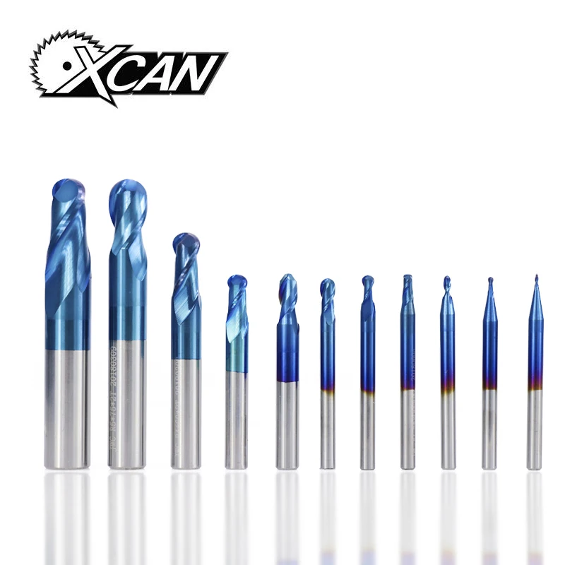 XCAN 1 шт. R0.5-6.0 сферическая Концевая фреза из карбида вольфрама с ЧПУ 2 флейты HRC50 Nano с синим покрытием концевой фреза