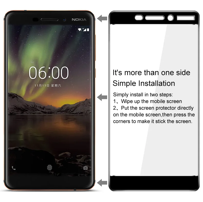 Закаленное стекло для Nokia 6 1 шт. Защита экрана (2018) полное покрытие TA-1043 3D пленка с