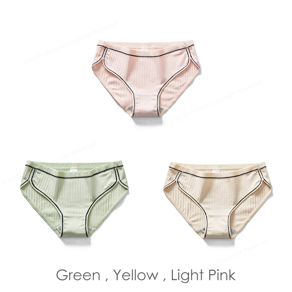 Green Yellow LPink 50S Combed Cotton Women's Pants Vintage Briefs Panties Solid Large Size Underwear Lingerie For Feamle Underpants Ladies 3pcsROSI - Цвет: Green Yellow LPink