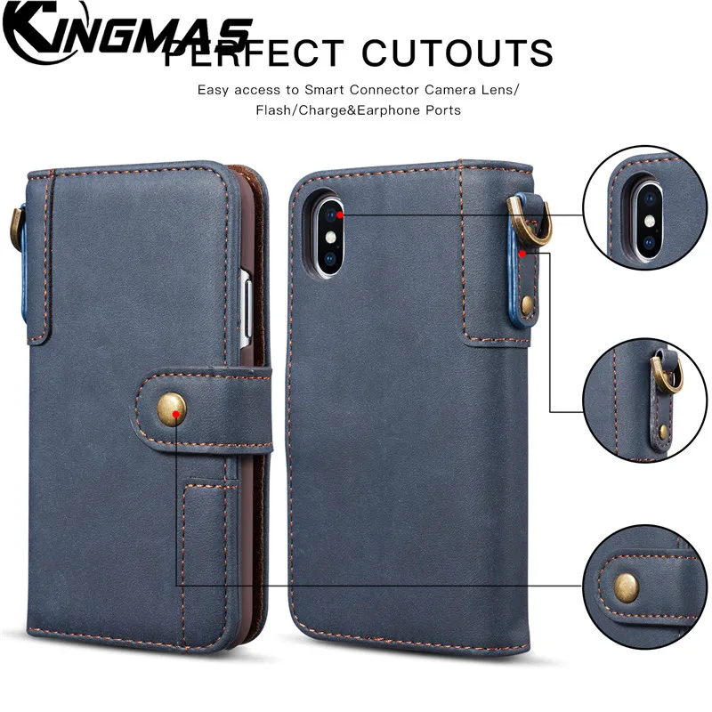KINGMAS кожаный бумажник чехол для телефона для iPhone 5S, SE 6 6S 7 8 plus X XS XR MAX телефон панель кронштейн отделение для банковских карт портативный флип