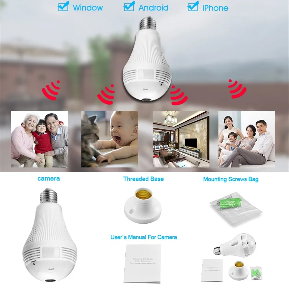 Беспроводная Wi Fi 360 видеокамера легкая камера Full HD IP Экшн для домашней системы