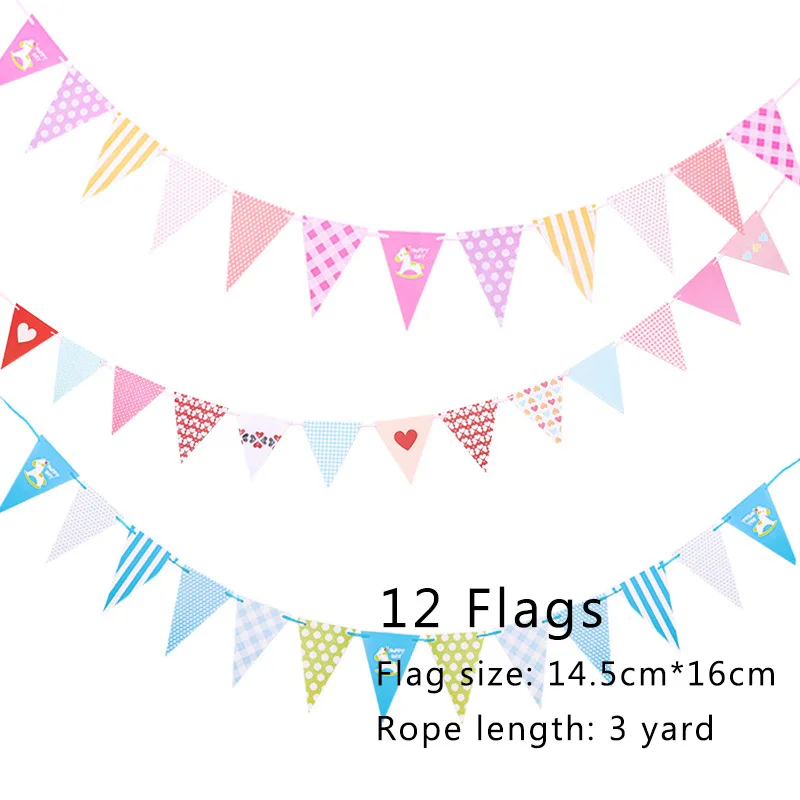 Triangle pull flag hanging ornaments Children's Day birthday party decoration creative cartoon flower banner | Дом и сад