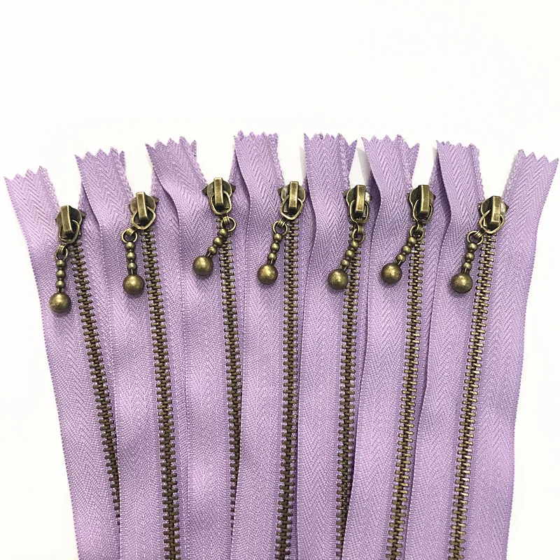 

5pcs light Purple 3# (20-50cm) 8-20inch Round bead modeling copper zipper metal zipper