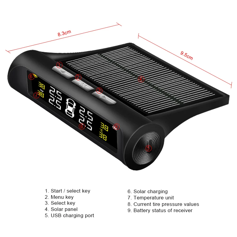 Junsun Солнечный Мощность TPMS шин Давление монитор Системы Беспроводной красочные