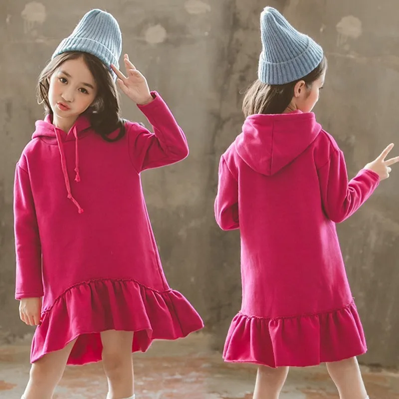 Christmas Hoodies Hooded Girl Dress Thick Autumn Winter Long Sleeve Casual Clothing Children Red Size 12 14 10 6 8 4 | Детская одежда и
