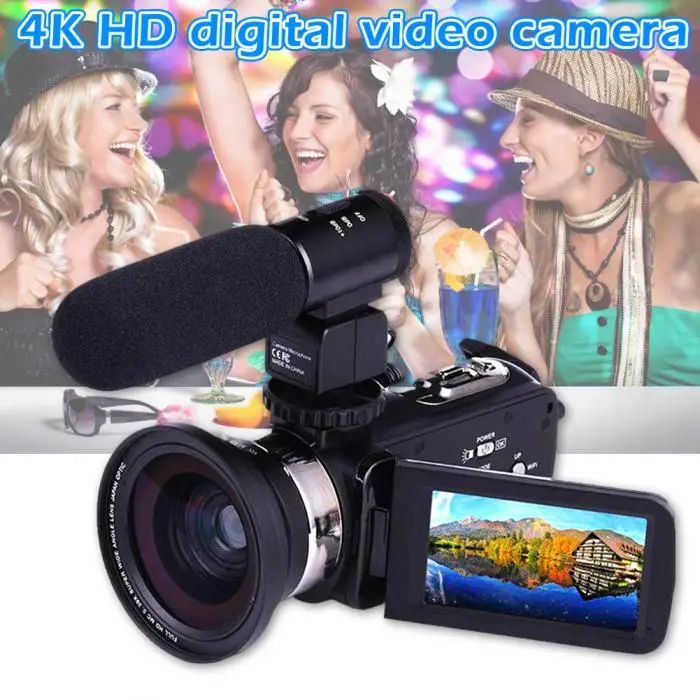 Профессиональная 4K WiFi Ultra HD 1080P Цифровая видеокамера DV с объективом+ микрофон YE-Hot