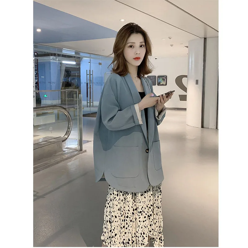 Новинка 2019 года Женские костюмы пиджак и куртки Карманы одной кнопки с длинным