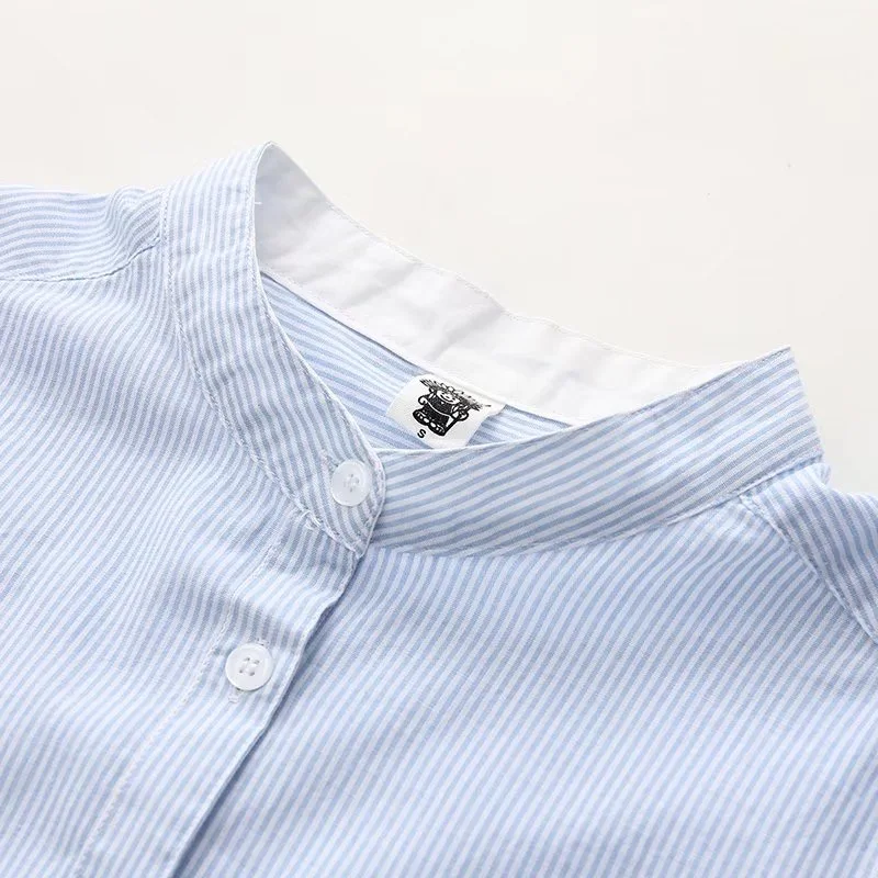 Женская блузка с длинными рукавами VOGUEIN Черная/синяя в полоску воротником