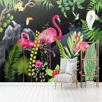 custom mural wallhand painted tropical rainforest flamingo living room sofa background wall