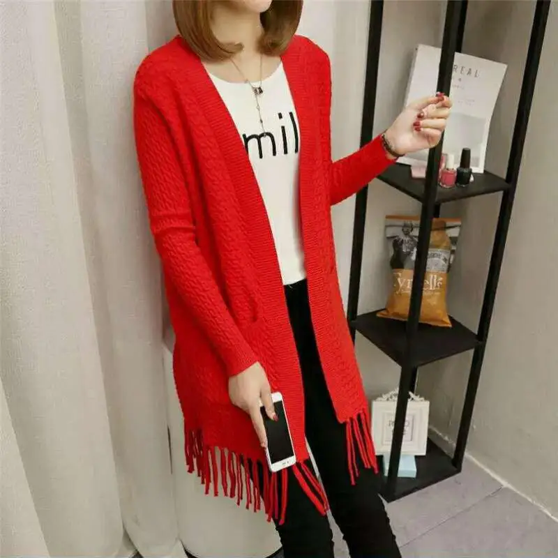 Russian Yellow Long Section Knit Women's Sweater Soft Material Fashion Tassel Harajuku Sweaters Loose Clothing Casual Style Tops |