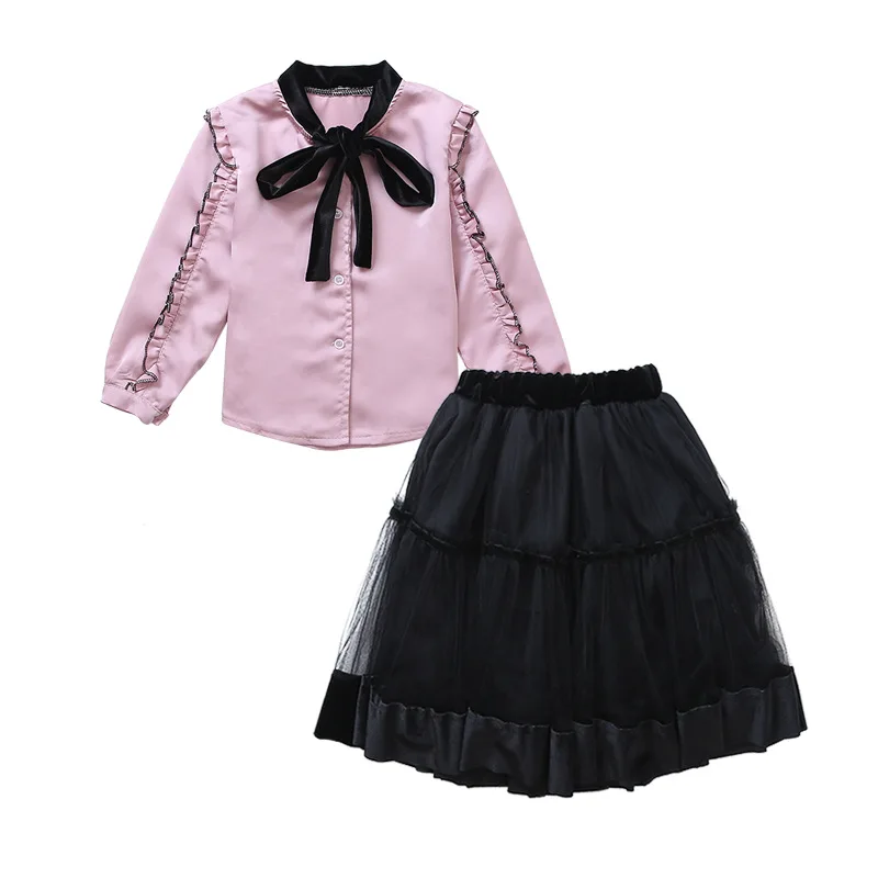 Одежда для девочек весна 2019 новая рубашка с юбкой костюм из двух предметов