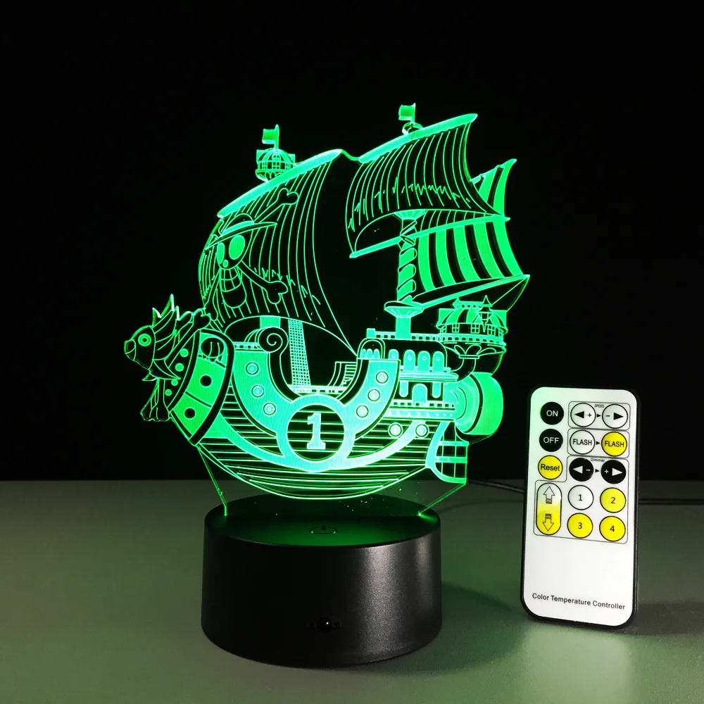 Ночник с пиратской лодкой 3D USB сенсорный выключатель и пульт дистанционного