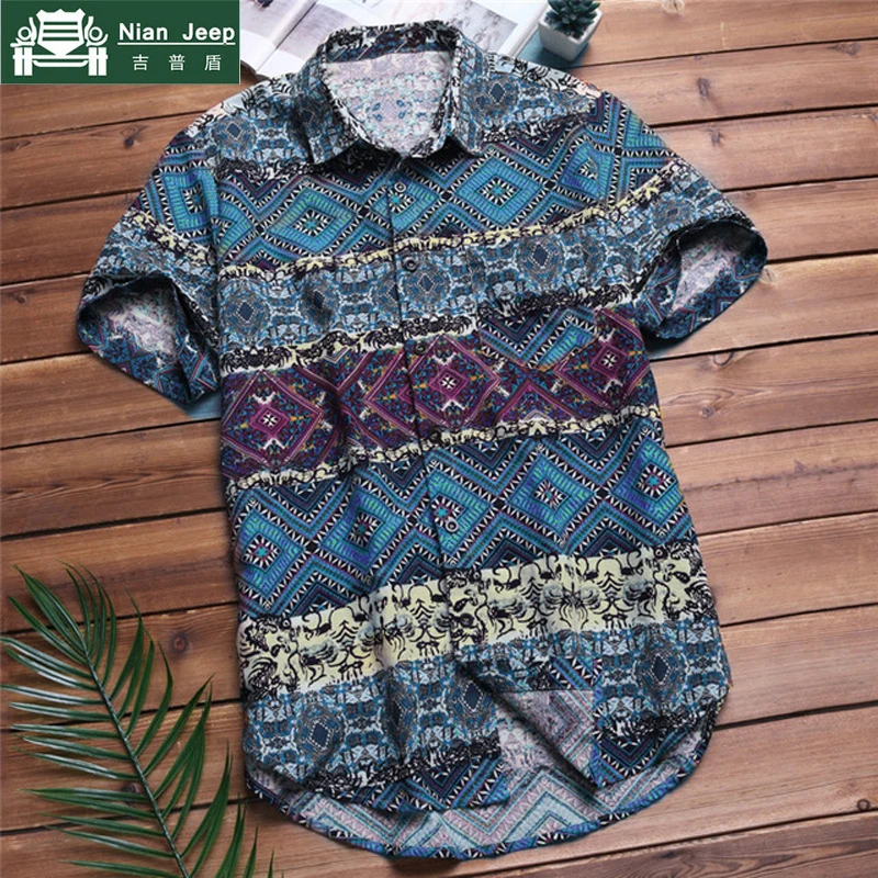 2018 Fashion Hawaiian Shirt Men Summer Beach Mens Short Sleeve Shirts Brand Button Loose Casual Big Size L-5XL Camisa Masculina | Мужская - Фото №1