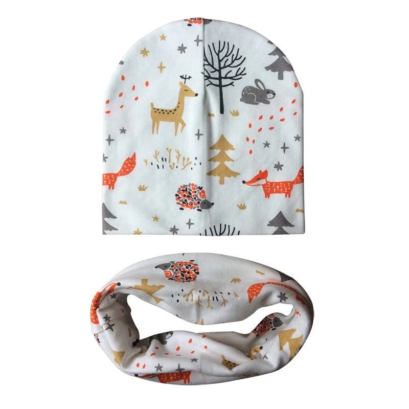 deer Детская кепка хлопок мультфильм шаблон детский набор из шапки и шарфа с принтом детские головные уборы, шапки для мальчиков и девочек - Цвет: deer
