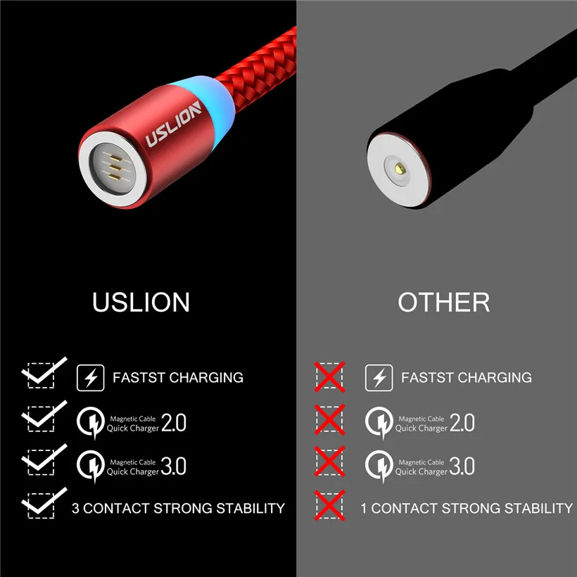 Магнитный кабель USLION Micro USB Тип C 1 м 3A Быстрая Зарядка телефона Microusb магнитное