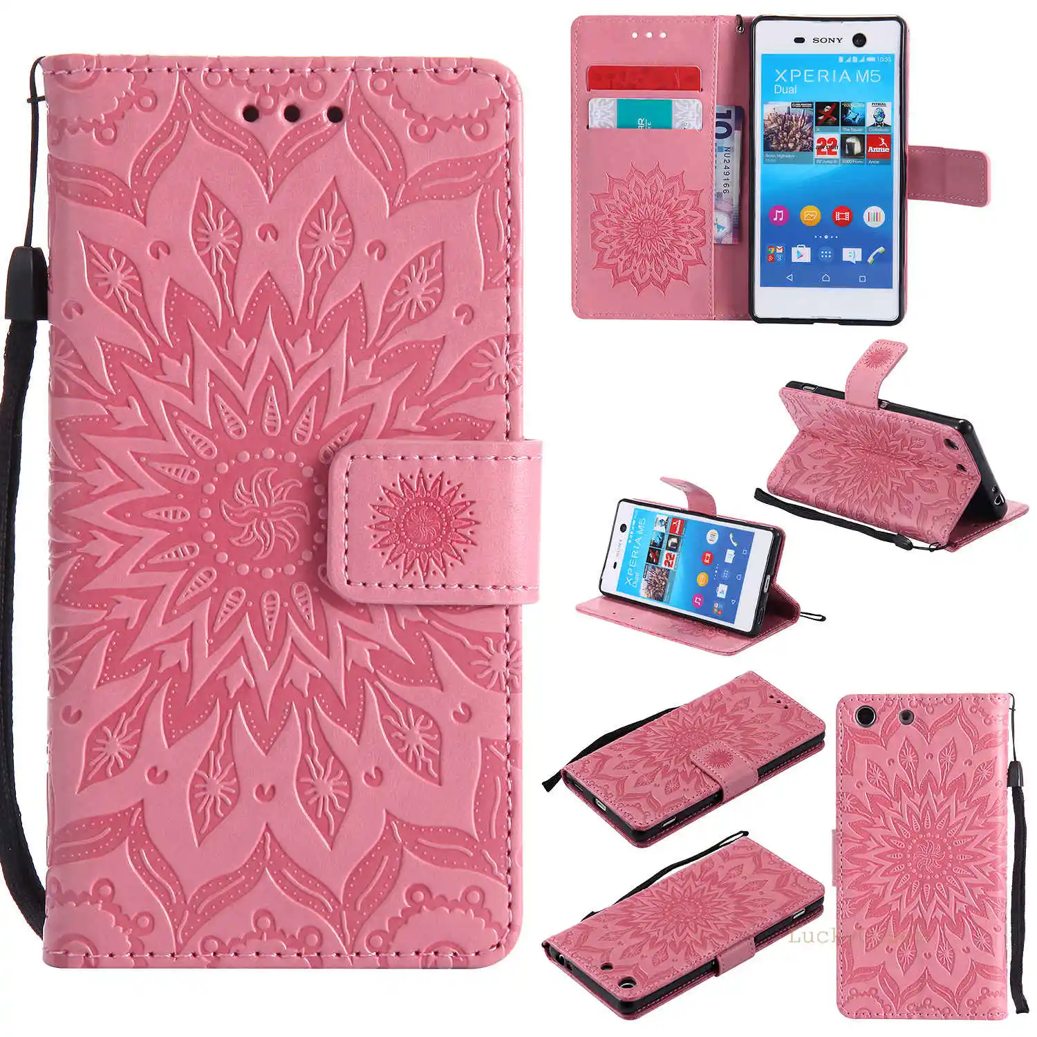 Роскошный кожаный 3D тиснением Защита от солнца цветок флип чехол для Sony M5 Стенд