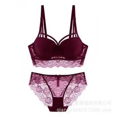 Wine Red Стиль женское нижнее белье зеленого цвета пуш-ап Соблазнительный комплект с бюстгальтером сексуальный кружевной регулируемый комплект нижнего белья - Цвет: Wine Red