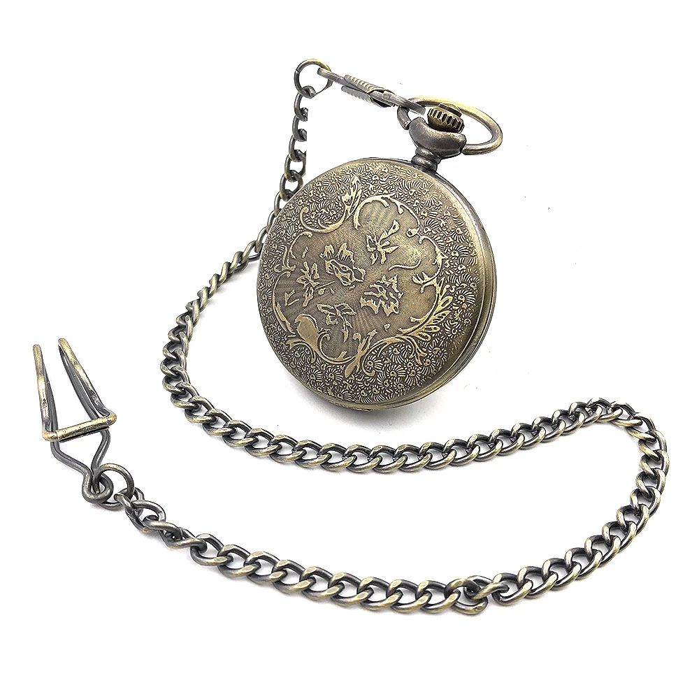 Бронзовый тон Чехол Двойной арабский номер кварцевый механизм Мужские карманные