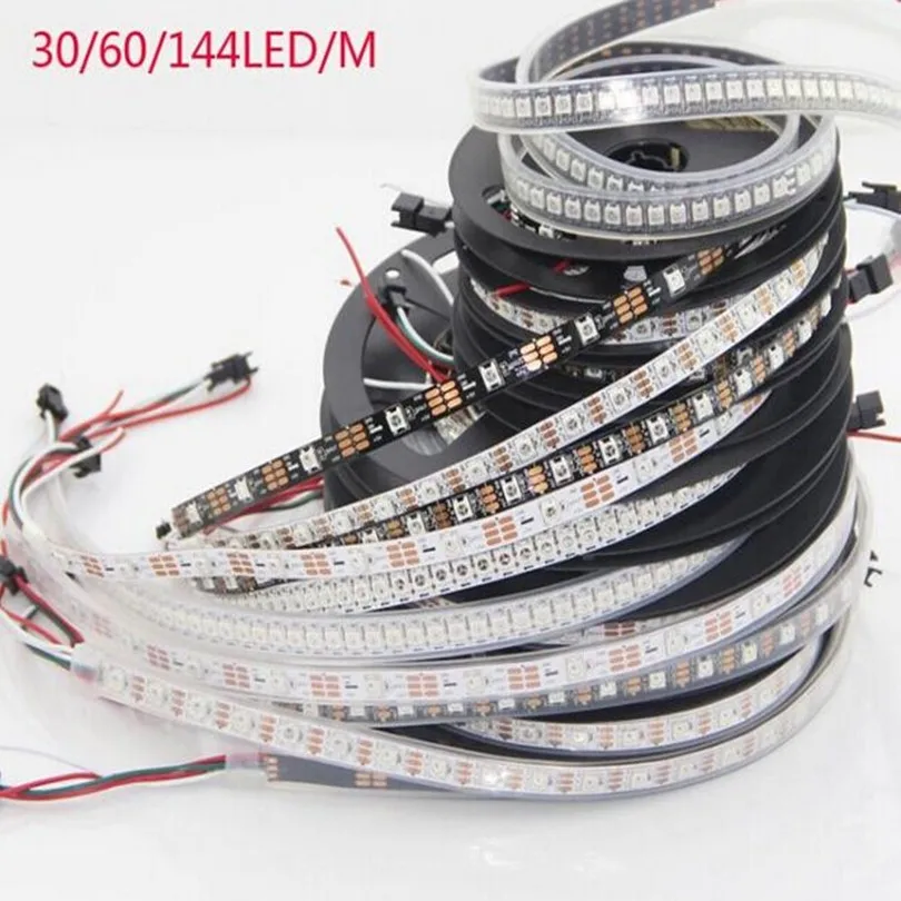 

Умная светодиодная Пиксельная лента WS2812B 1 м/4 м/5 м, черная/белая печатная плата, 30/60/144 светодиодов/m WS2812 IC;WS2812B/m 30/60/144 пикселей, IP30/IP65/IP67 DC5V