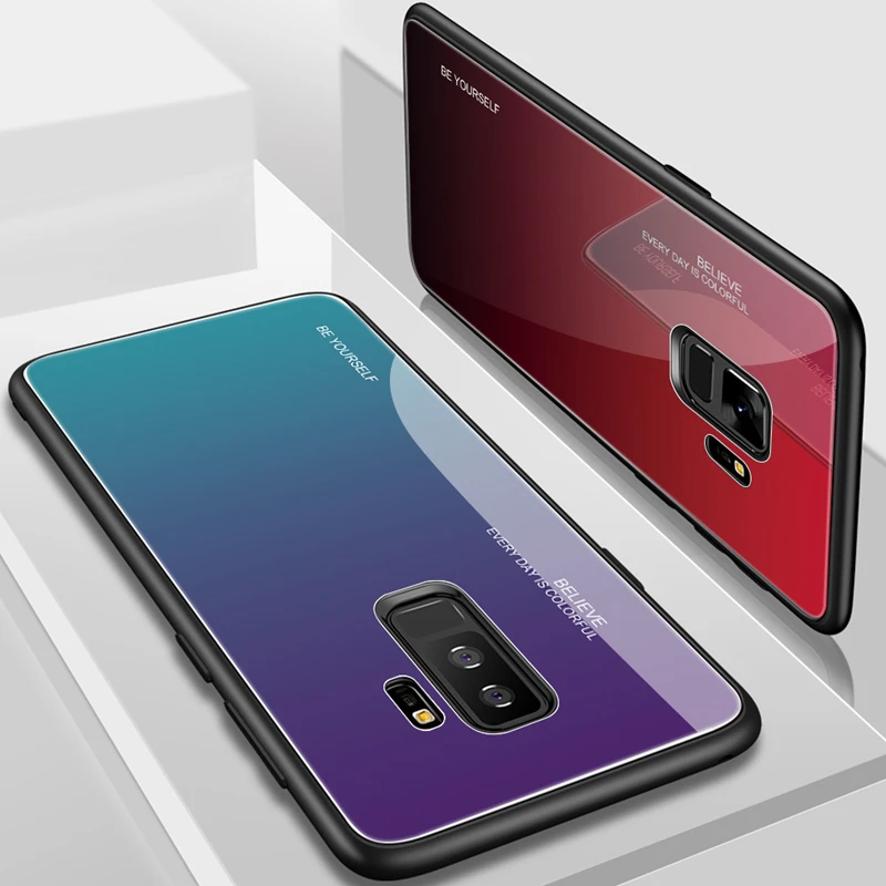 Для Samsung S8 S9 Plus J4Plus J6Plus A7 2018 Note8 Note9 чехол градиентной расцветки из закаленного