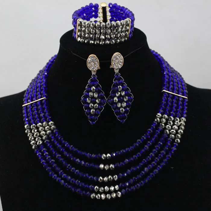 Mix of Royal Blue Crystal And Gray in Full Set Available Other Colors 5 Layers African Beads Jewelry Wholesale ALJ677 | Украшения и