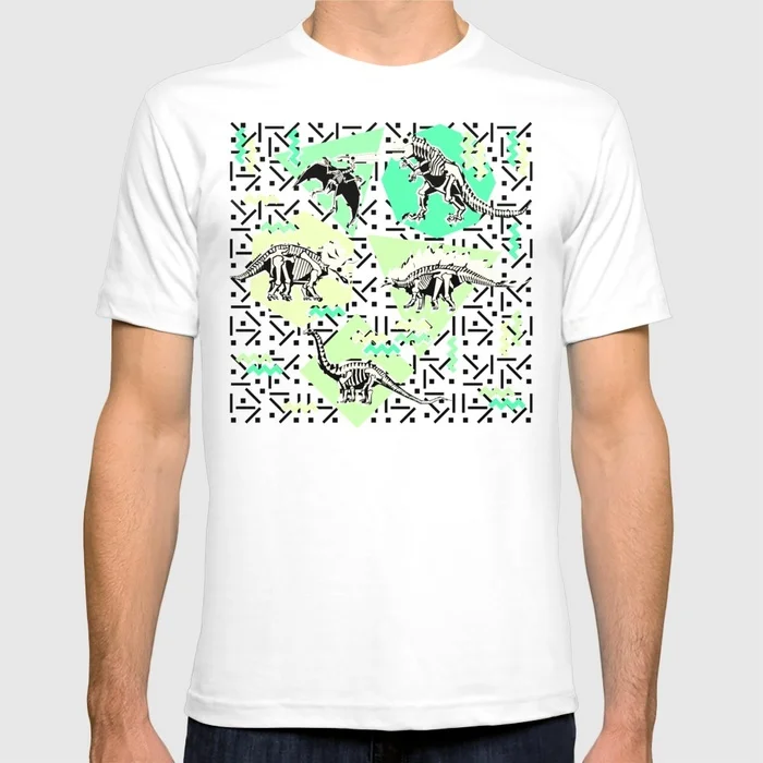 Весна лето берсерка мужчины майка 90-х динозавров скелет неон шаблон с коротким