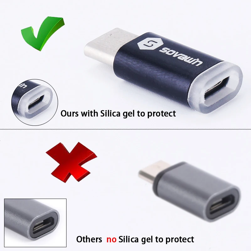 Защитный адаптер Sovawin из силикагеля алюминия Type-C штекер на Micro USB гнездо OTG для