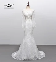 solovedress long sleeves wedding dress elegant appliques scoop neck lace backless wedding gown illusion with lace up slw106