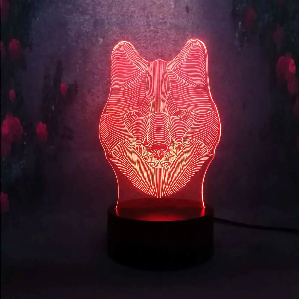 Светодиодный ночник Fericious Wolf Face 7 цветов светодиодный светильник из лавы 3d