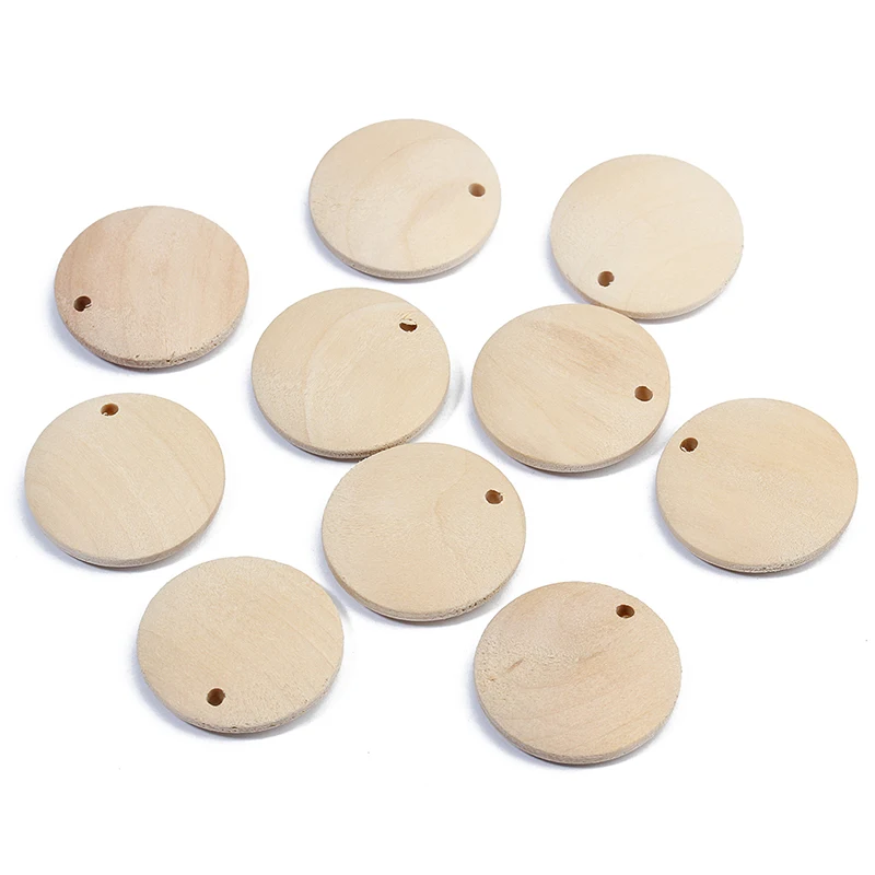 

Linsoir 10pcs/lot 25mm 30mm 40mm 50mm Natural Round Wood Beads Spacer Pendant Charms for Kids Necklaces Findings Jewelry Making