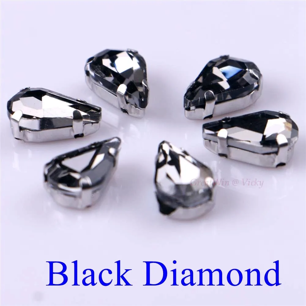 Black Diamond Стекло Стразы! Узкий слеза Форма со стразами с когтями пришить Strass металлическое основание, с пряжкой, с украшением в виде кристаллов Камень 20 шт./упак - Цвет: Black Diamond