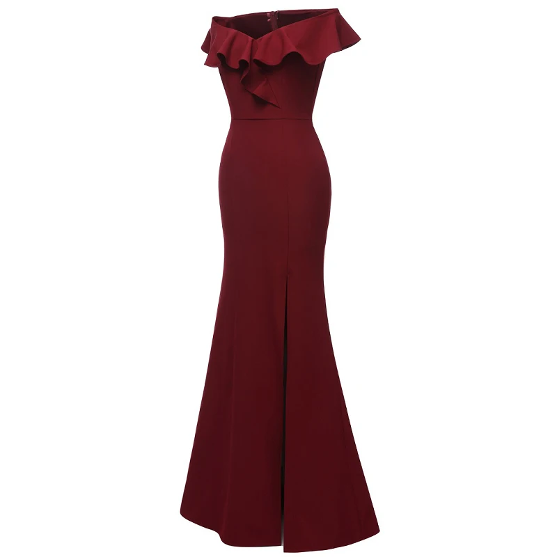 2019 Burgundy Lace Mermaid Long Bridesmaid Dresses Off The Shoulder A shoulder dress for Wedding Party Robe vestidos de fiesta | Свадьбы и
