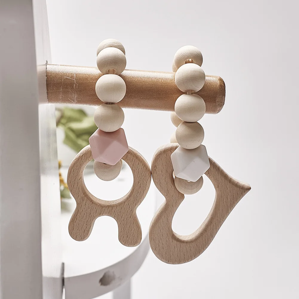 Anillo mordedor de madera para beb&eacute;, pulsera con forma de Animal, joyer&iacute;a para dentici&oacute;n para beb&eacute;, cuentas de madera, sonajero para beb&eacute;, accesorios para cochecito-3