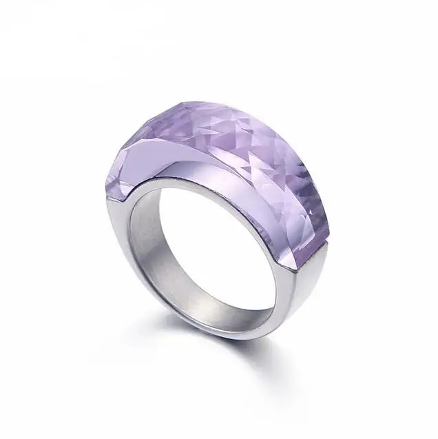 Silver Purple Золотые кольца из нержавеющей стали для женщин большие красные синие оранжевые Фиолетовый Кристалл Кольца для девочек размер 6-9 вечерние ювелирные кольца - Цвет основного камня: Silver Purple