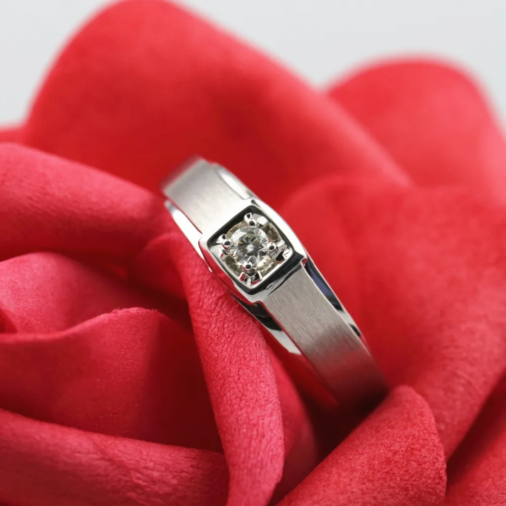 LASAMERO кольца для мужчин 0.056CT круглая огранка натуральный бриллиант кольцо 18 к белое золото обручальное кольцо