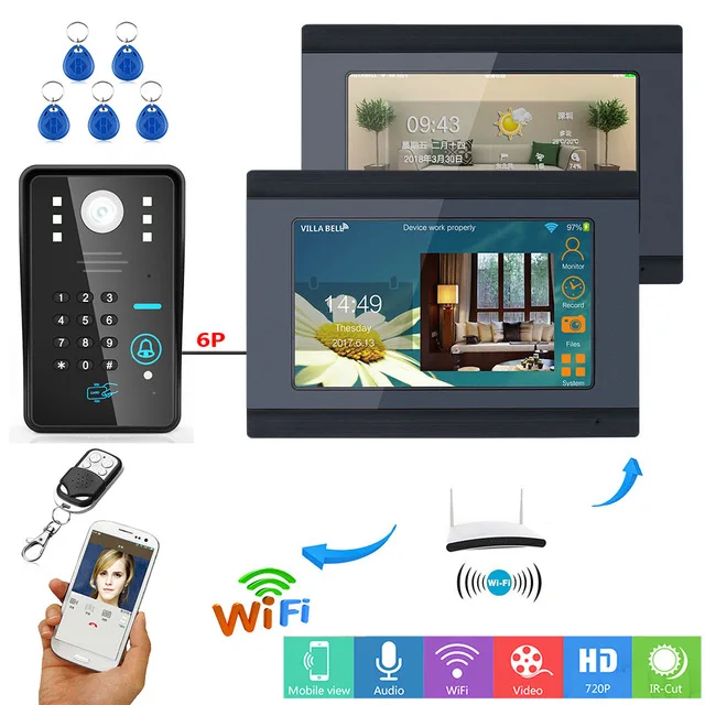 YobangSecurity RFID код 7 дюймовый ЖК экран беспроводной видео дверной звонок Домофон