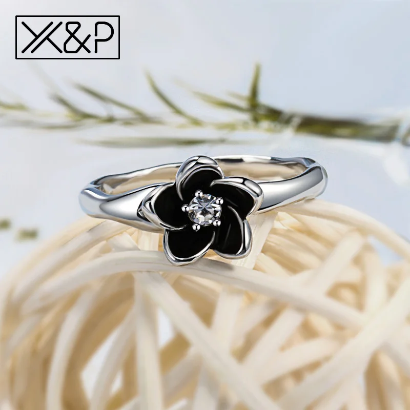 X &amp P Свадебные брендовые кольца с черным цветком и фианитом AAA для женщин модные