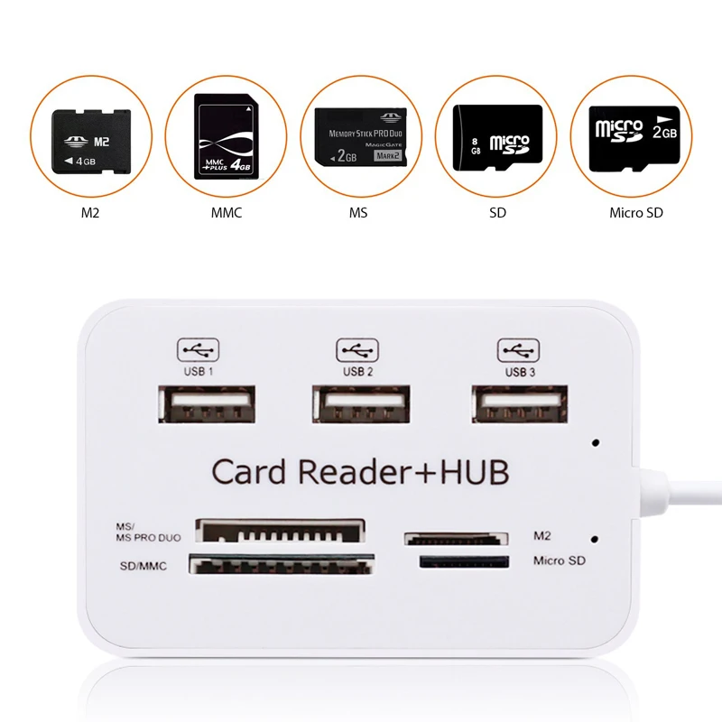 3 Port USB HUB with Card Reader Multi Splitter Combo for PC Laptop Support Micro TF SD M2 MS SDHC MMC Hub 2.0 | Компьютеры и офис