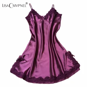 Женская кружевная ночная рубашка Lisacmvpnel, с v-образным вырезом, на тонких бретельках, приталенная, Chmise De Nuit
