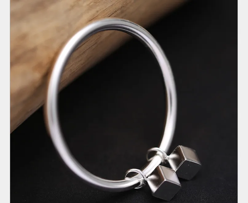

Uglyless Real S925 Sterling Silver Thick Plain Bangles for Women Cube Charms Close Bangle Geometric Square Fine Jewelry Handmade
