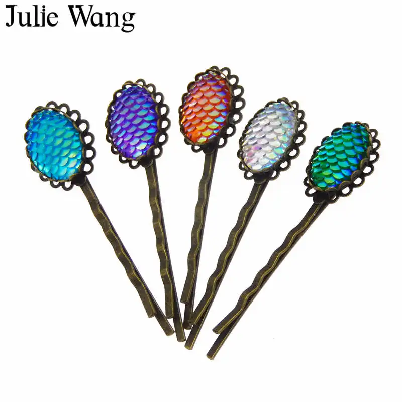 Julie Wang 2 шт. заколка для волос красочная русалка весы кабошон девушки женщины