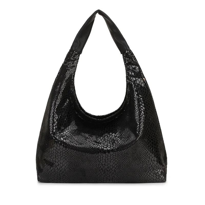Big Snake Print Women Shoulder Bags Female Luxury Leather Handbags Ladies Hand Bag Bags for Women bolso mujer handtasche - Цвет: black