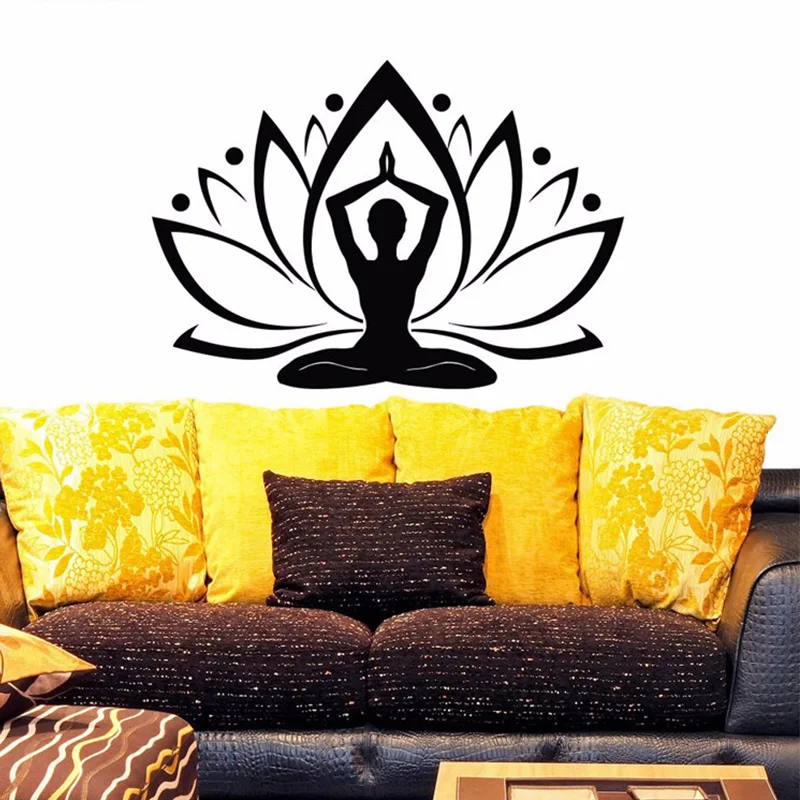 

POOMOO,Yoga Lotus Wall Decal Vinyl Sticker Yoga Flower Boho Indian Pattern Wall Decals Bedroom Dorm Yoga Studio Om Wall Art Home