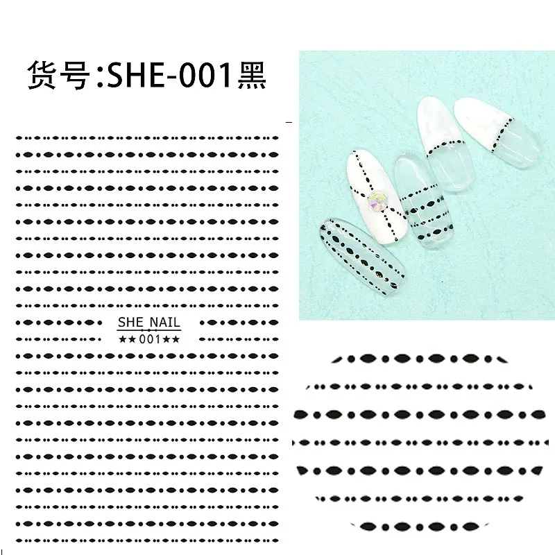 SHE001 Black 2 листа черный различные линии стрелка цветы арабский латинский алфавит шаблон клей дизайн ногтей наклейки украшения DIY наконечник SHE01-31 - Цвет: SHE001 Black