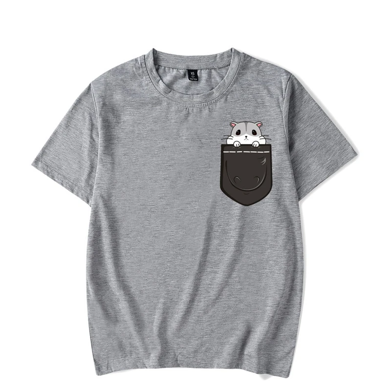 Fashion Harajuku Ulzzang Men Women Fake Pocket Mouse Printed T-shirt Kawaii Summer Short Sleeve T shirt Funny Cotton Top Tee | Мужская