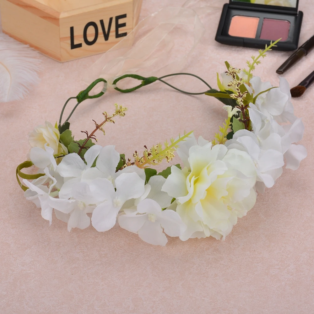

Fashion Wedding Headband Kids Party Handmade Ribbon Adjustable Flower Crown Flower Wreath Beach Travel Hair Accessories