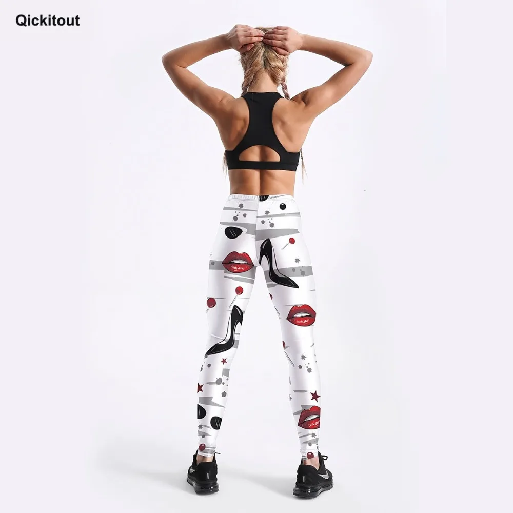Qickitout/модные женские леггинсы с принтом в виде губ на высоком каблуке; пикантные леггинсы с принтом в виде звезд и леденцов; милые леггинсы длиной до лодыжки; S-4XL