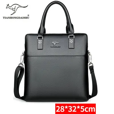 Black-Vertical TIANHONGDAISHU мужской повседневный портфель, деловые кожаные сумки через плечо, сумка для компьютера, ноутбука, мужские дорожные сумки, сумки - Цвет: Black-Vertical