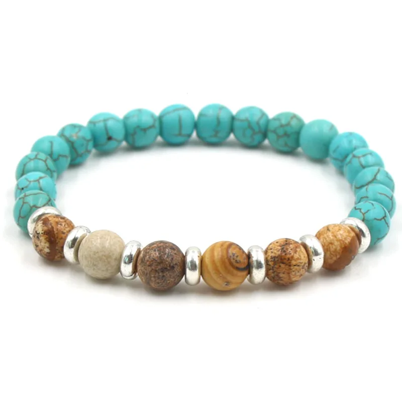 

HOBBORN Trendy 8mm Natural Stone Mala Beaded Yoga Bracelet Elastic Rope Bead Bracelets Fashion Men Women Jewelry Pulseras Cruz