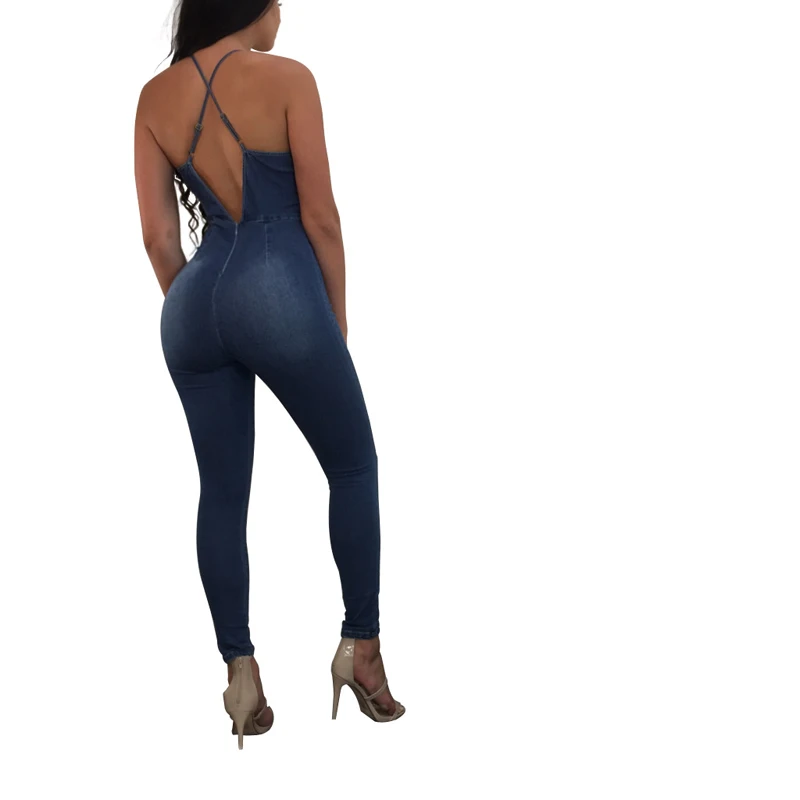 Пикантные женские джинсовые без рукавов с v-образным вырезом Slim Fit Клубная одежда
